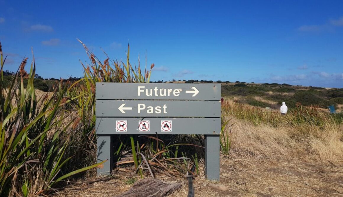 Signpost indicating future and past directions.